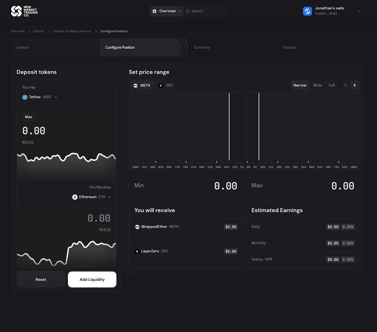 The large side-by-side swap card with a chart under each token