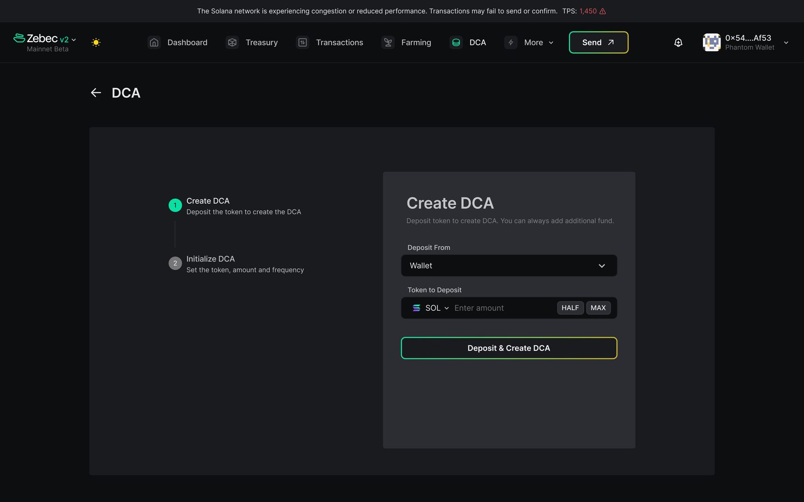 DCA Creation — asset selection